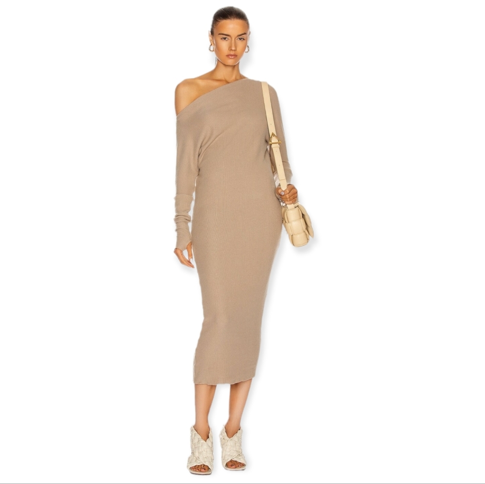 ENZA COSTA Sweater Knit Slouch Dress in Taupe Size S